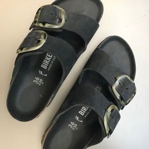 Birkenstock size 36, Black with large camo buckle